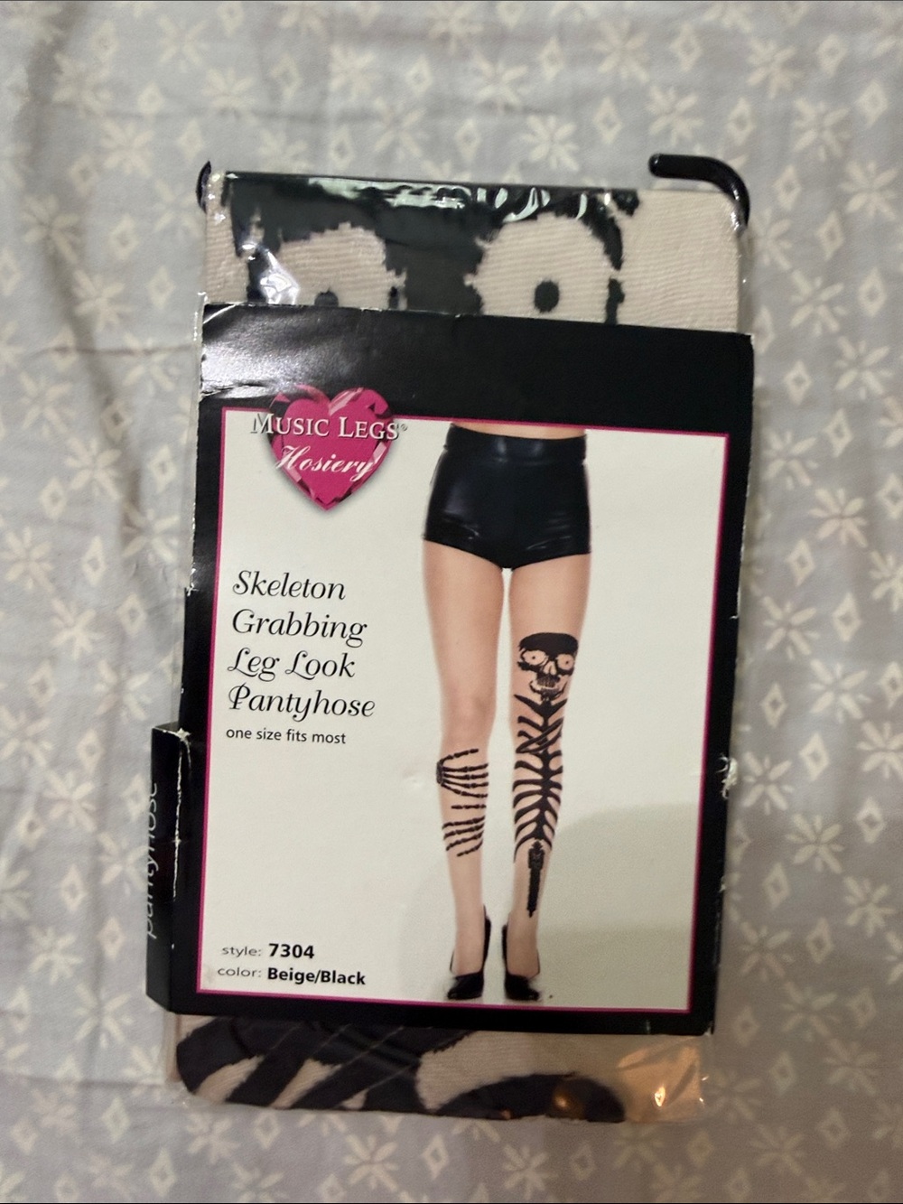 Music Legs Beige and Black Skeleton Grabbing Leg Look Pantyhose